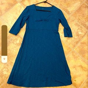 NWOT, Toad&Co blue jersey dress, empire waist, mid length, 3/4 sleeves, size med